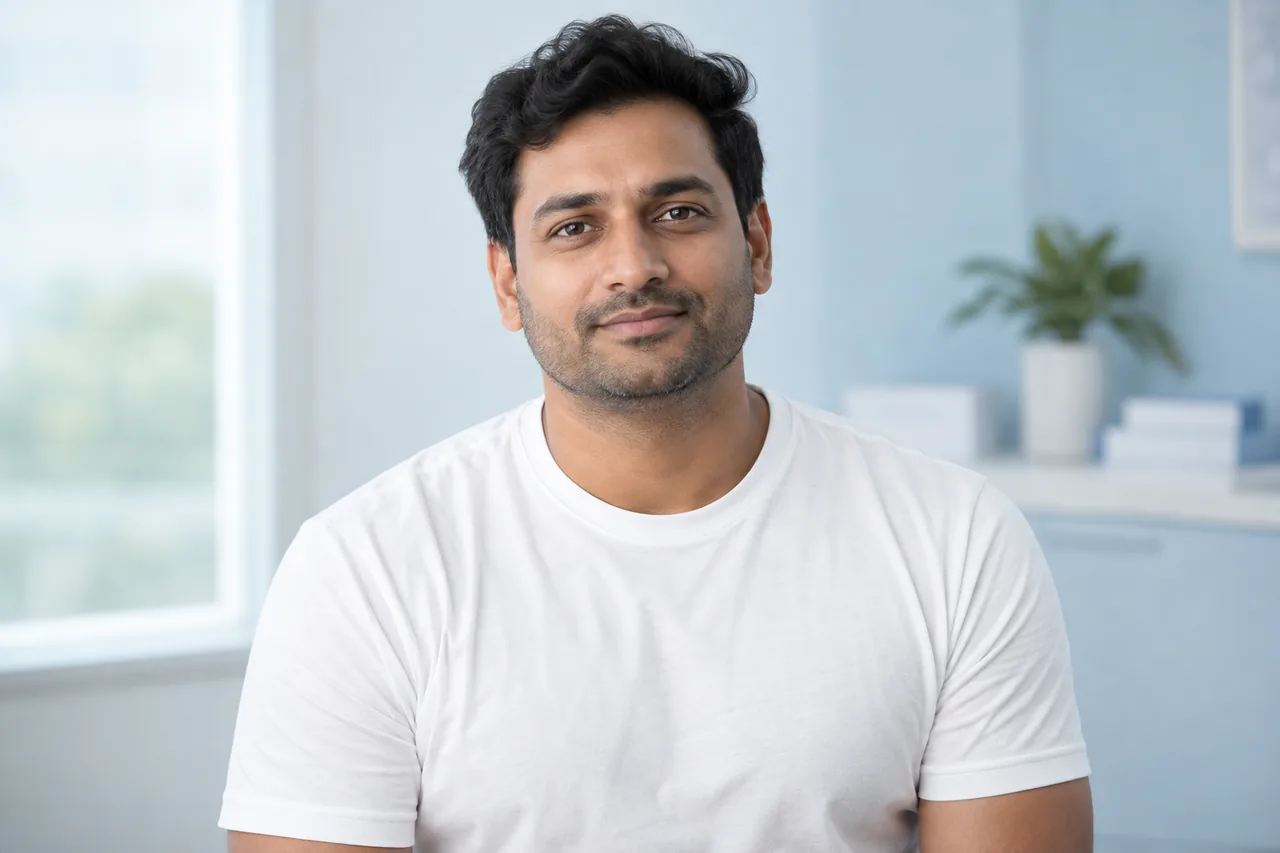 Illustrative portrait of a clothed adult man for chest contour consultation